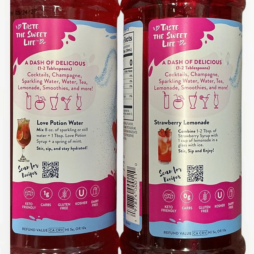 Two Jordans Skinny Mixes Strawberry Love Potion Syrup Sugar Free 0 Calorie Drink